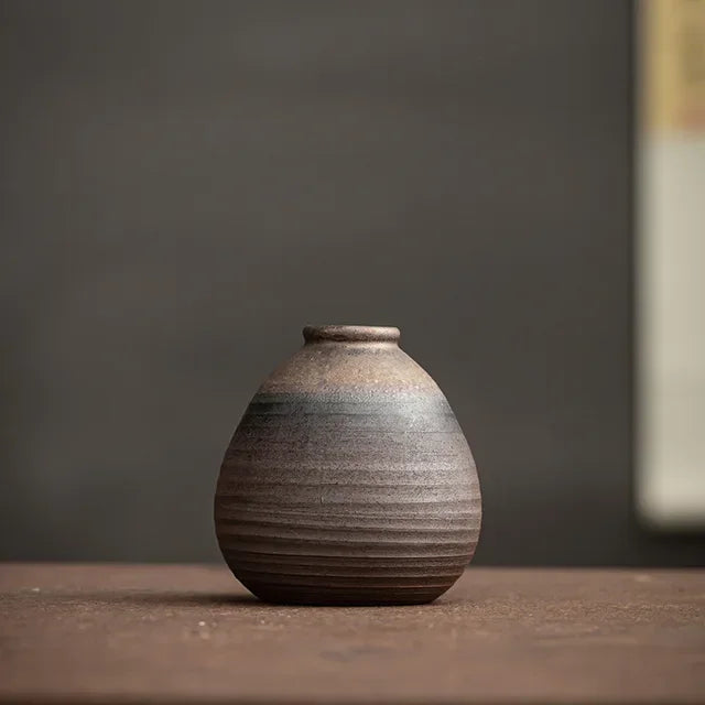 Handmade Minimalist Ceramic Vase – Textured Round Design