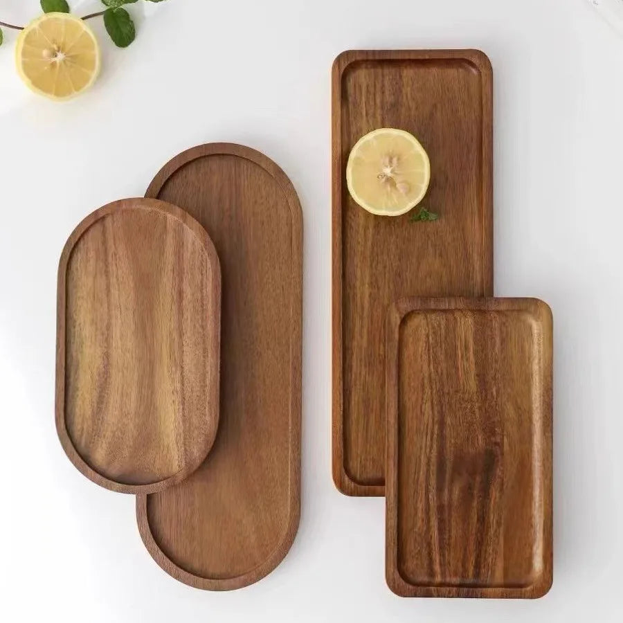 Solid Wood Oval & Rectangular Serving Trays – Minimalist Japanese Style