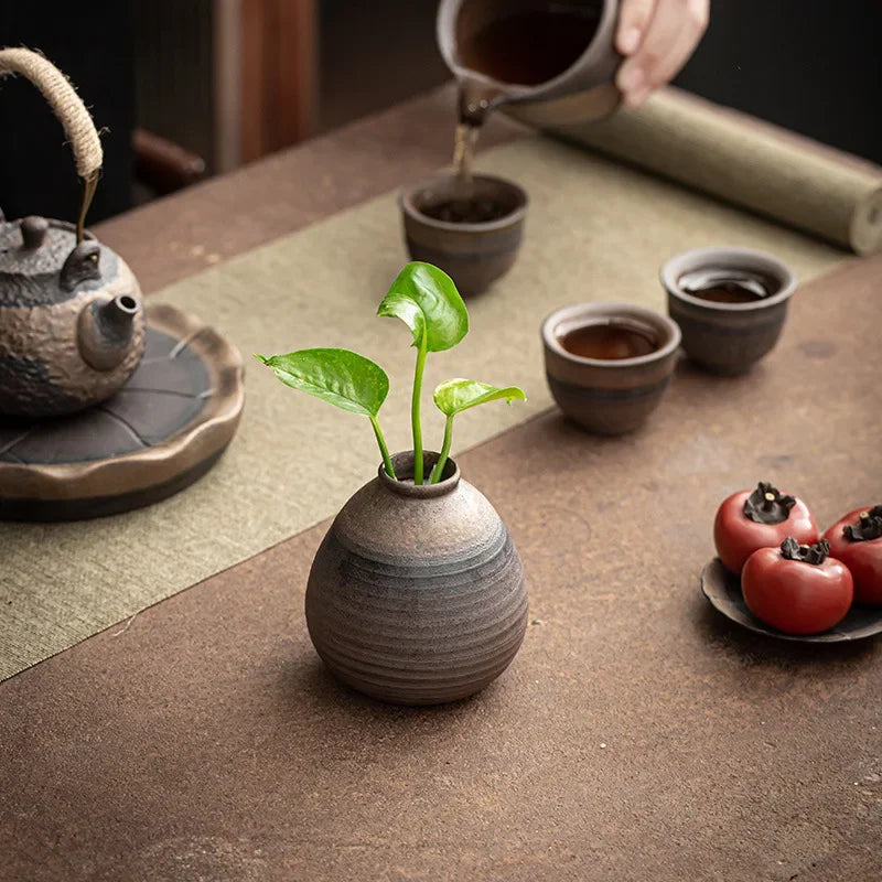 Handmade Minimalist Ceramic Vase – Textured Round Design