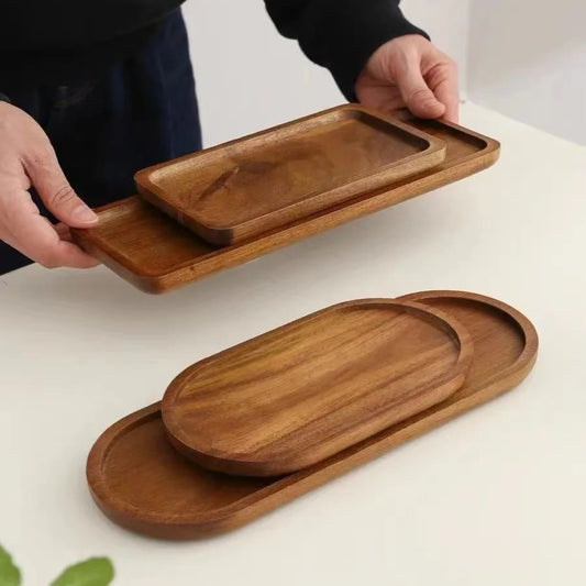 Solid Wood Oval & Rectangular Serving Trays – Minimalist Japanese Style