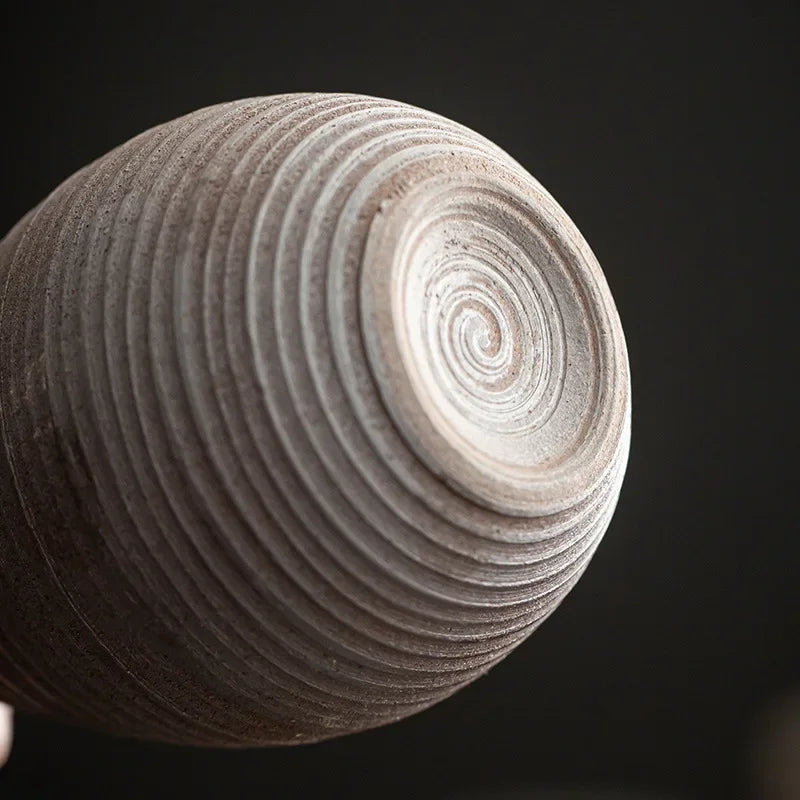Handmade Minimalist Ceramic Vase – Textured Round Design