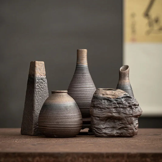 Handmade Minimalist Ceramic Vase – Textured Round Design