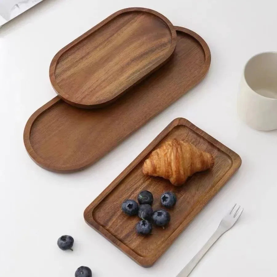 Solid Wood Oval & Rectangular Serving Trays – Minimalist Japanese Style